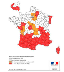 carte de france représentant la prolifération du moustique tigre